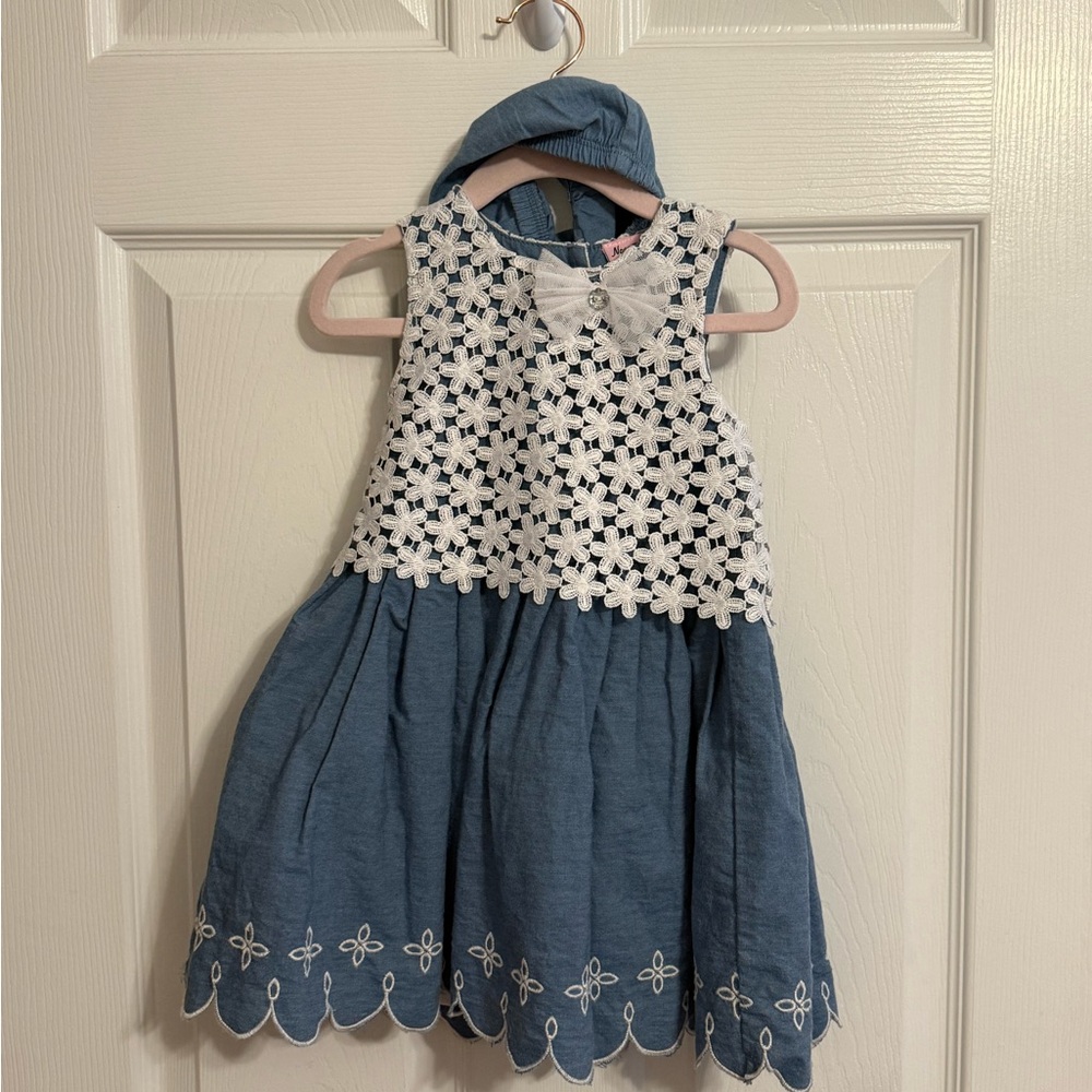 Nanette Baby Blue and White Floral Dress with Bow 24M